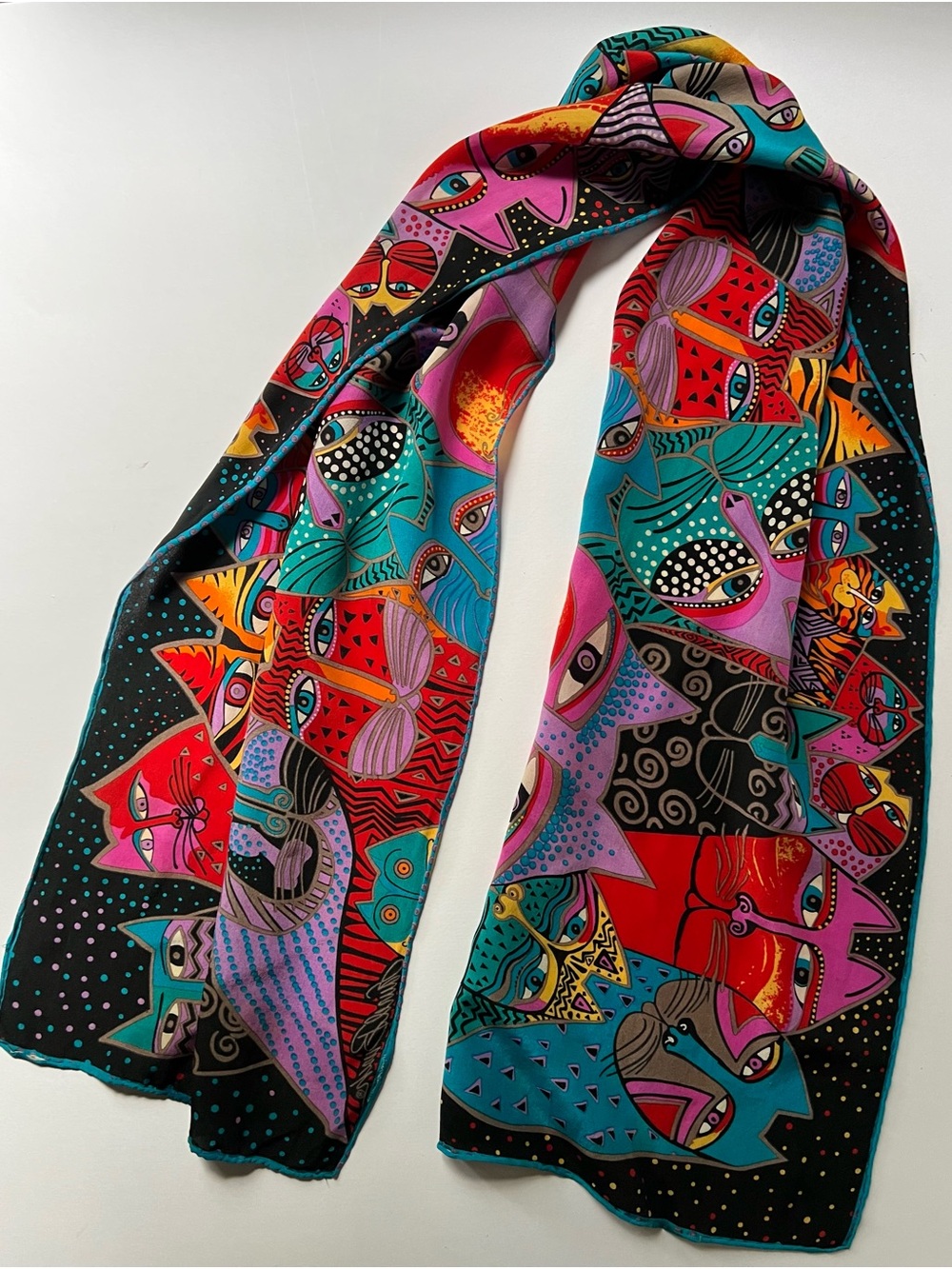 Laurel Burch “Fantasticats” scarf 51” x 11”